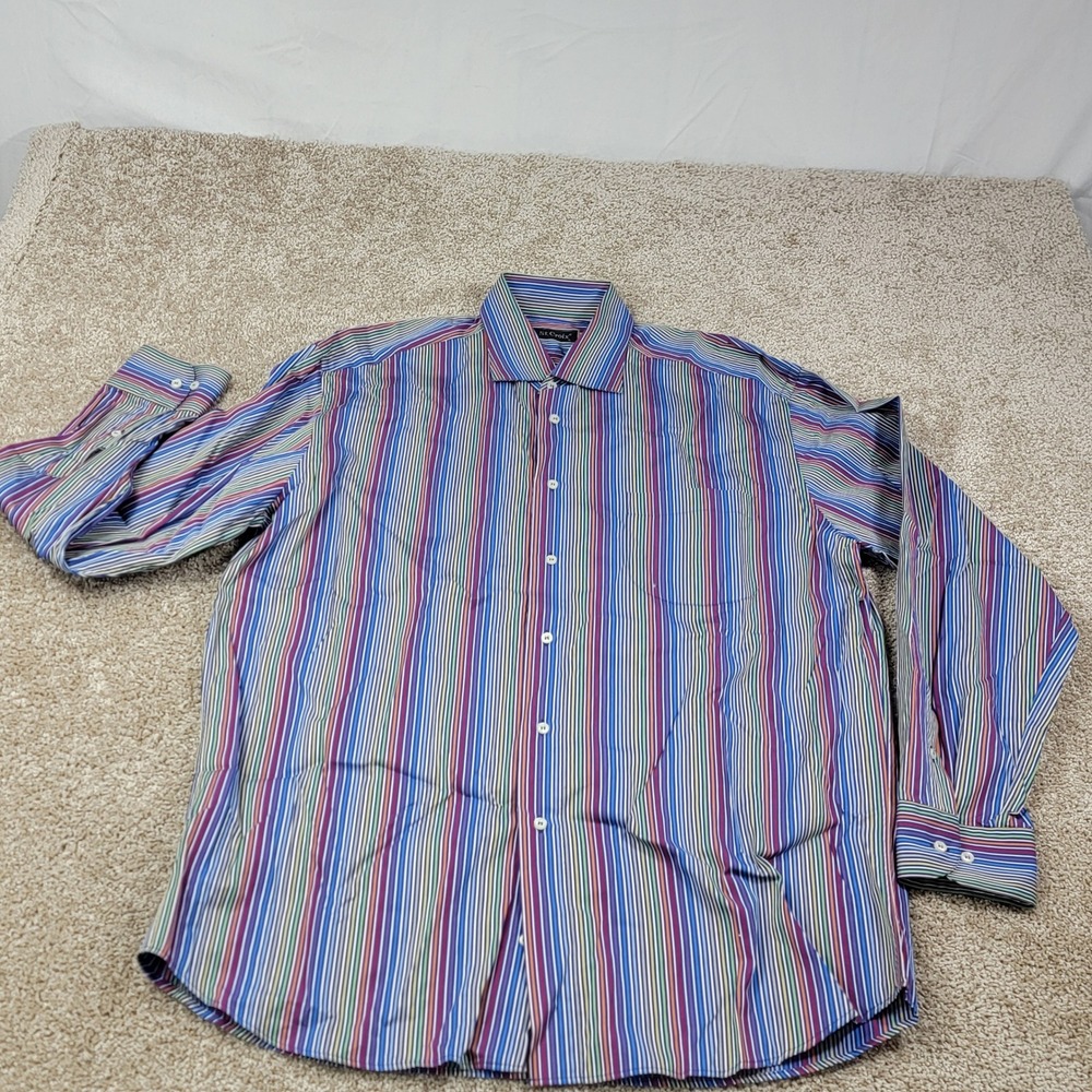 St Croix Mens XL Striped Long Sleeve Button Up Shirt 100% Cotton Made in Italy